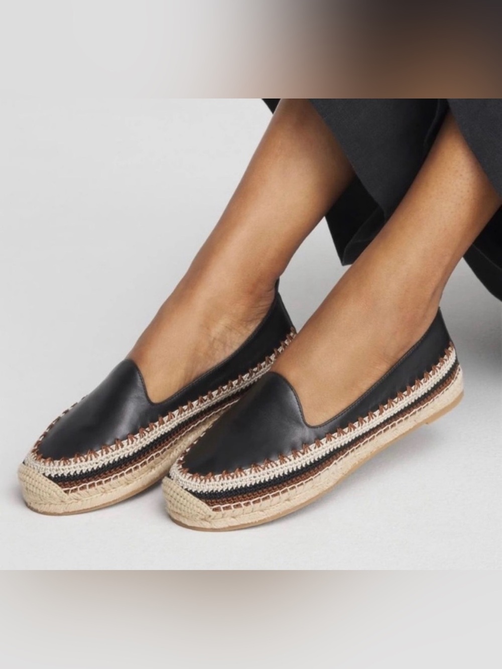 NWT Chico’s Black Leather Espadrille Slip-On for Women Size 7
